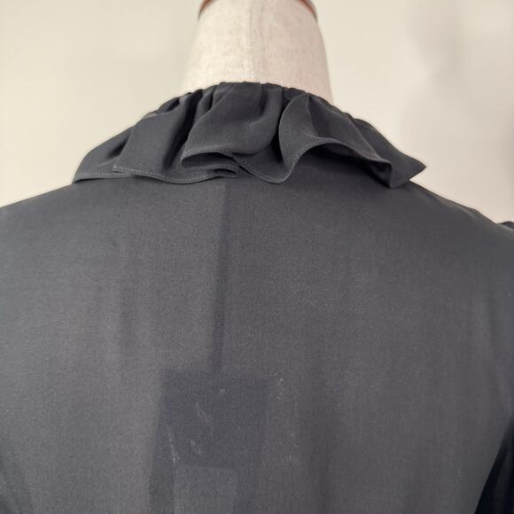 NWT Nili Lotan Black Silk Cecily Ruffle Front Blouse Top XS Button Romantic - Picture 8 of 11